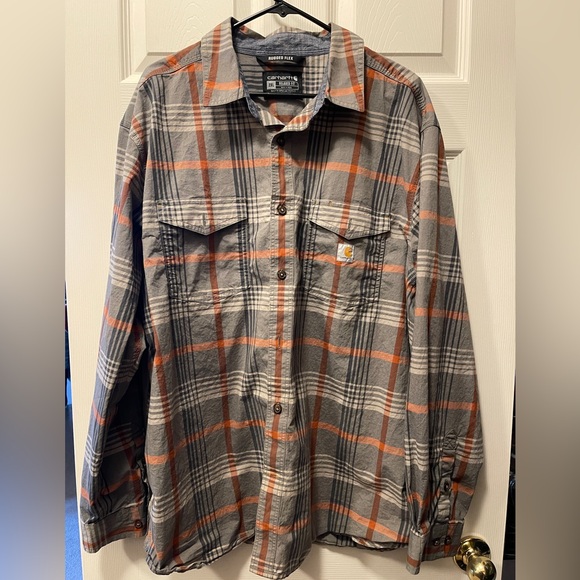 Carhartt Rugged Flex Men’s 2XL Plaid Button Down Work Shirt Relaxed Fit - Picture 2 of 6
